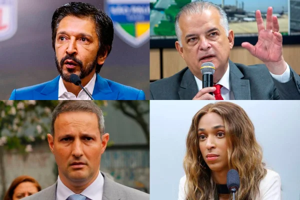 Imagem colorida mostra montagem de fotos de Ricardo Nunes, Márcio França, Guilherme Derrite e Erika Hilton - Metrópoles