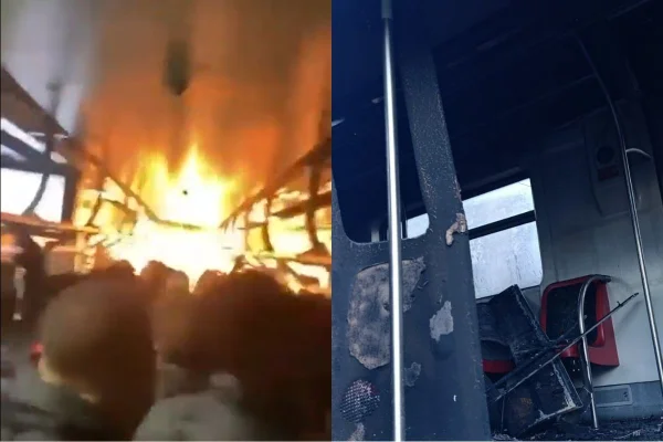 Imagem colorida mostra fogo em trem da linha 12-Safira