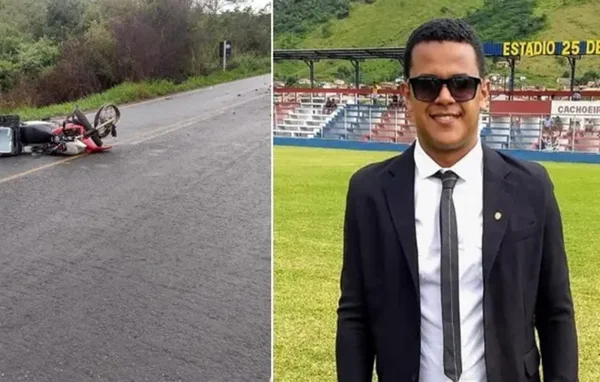 Montagem: acidente envolvendo duas motos (a esquerda) e vítima fatal, o árbitro de futebol Anderson (a direita) - Metrópoles