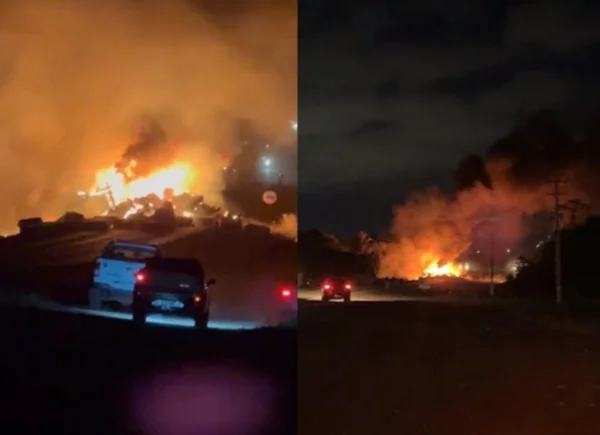 Imagem colorida de nunvem de fogo após dois caminhões colidirem - Metrópoles