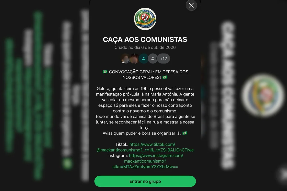 Grupo Caça aos Comunistas, que convoca ato para a noite dessa quinta (8/10) Grupo Caça aos Comunistas, que convoca ato para a noite dessa quinta (8/10)