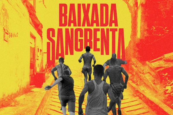 Montagem de homens correndo na baixada santista