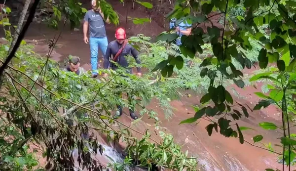 Imagem colorida de buscas do Corpo de Bombeiros por pessoas em cachoeira do Paraná - Metrópoles
