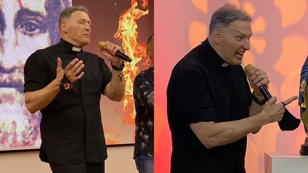 Foto colorida de Padre Marcelo Rossi em missa e bombado - Metrópoles