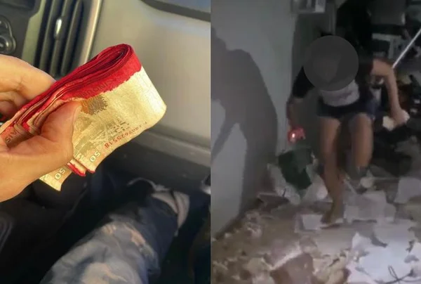 Mulher é presa após pegar dinheiro em escombros de banco explodido