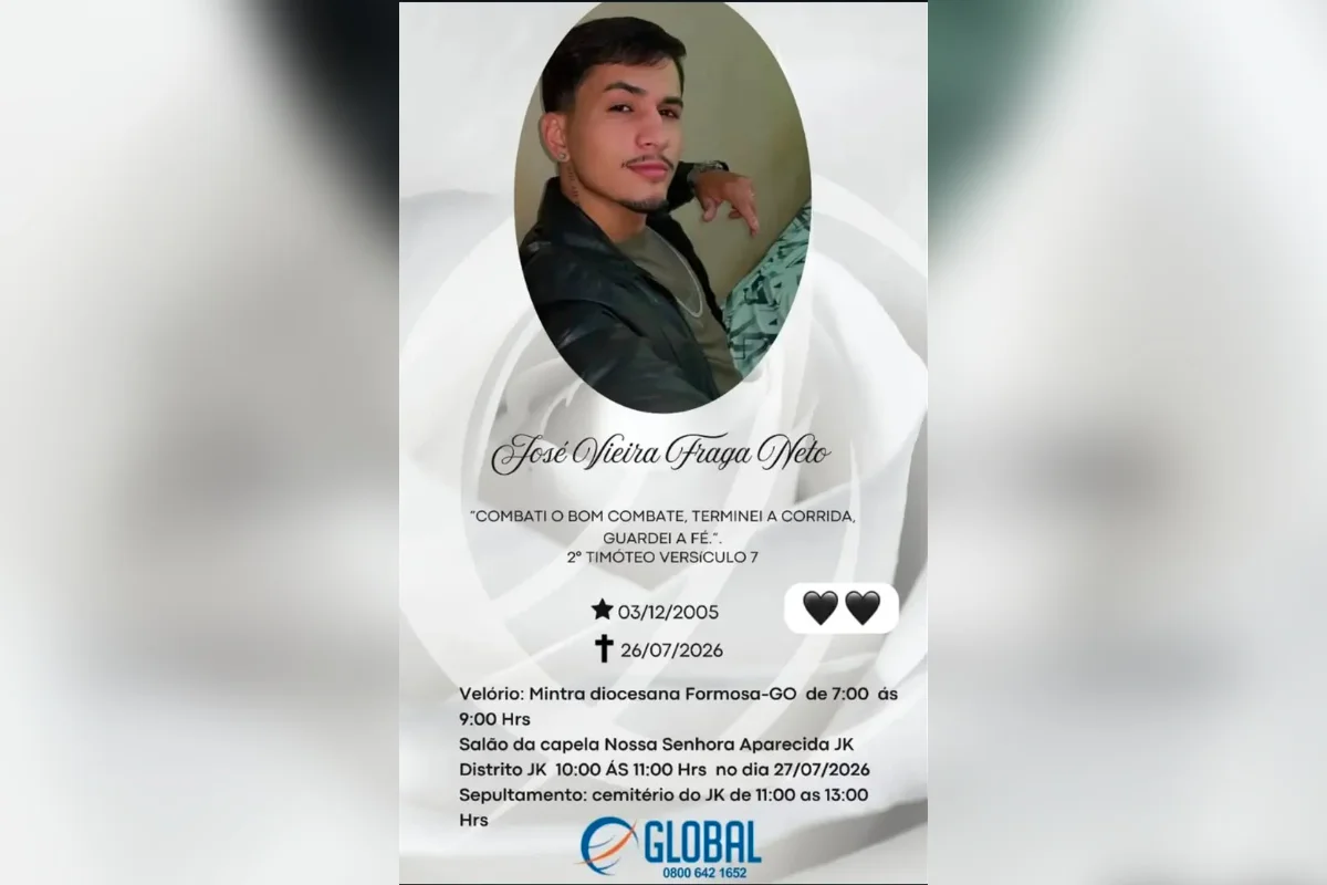 O jovem será velado e enterrado nesta segunda-feira (27/7), em Formosa O jovem será velado e enterrado nesta segunda-feira (27/7), em Formosa