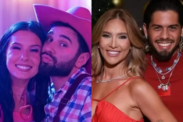 Montagem de imagens mostra Ana Castela ao lado de Odorico Reis (à esquerda) e Virginia e Zé Felipe (à direita) - Metrópoles