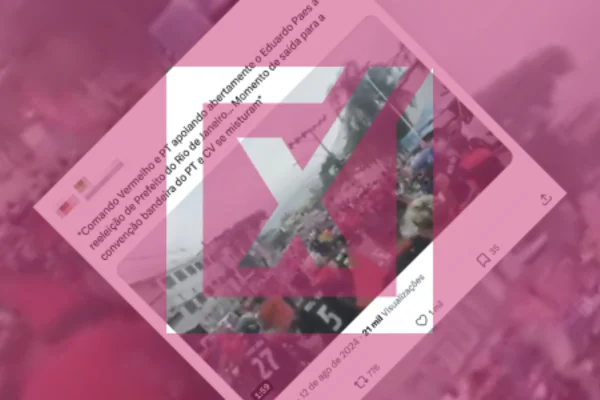 Print de conteúdo falso com vídeo que mostraria comício de CV e PT para apoiar Eduardo Paes. - Metrópoles