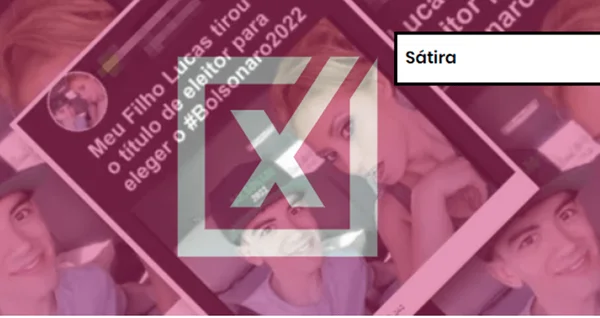 Montagem com etiqueta rosa de conteúdo enganoso