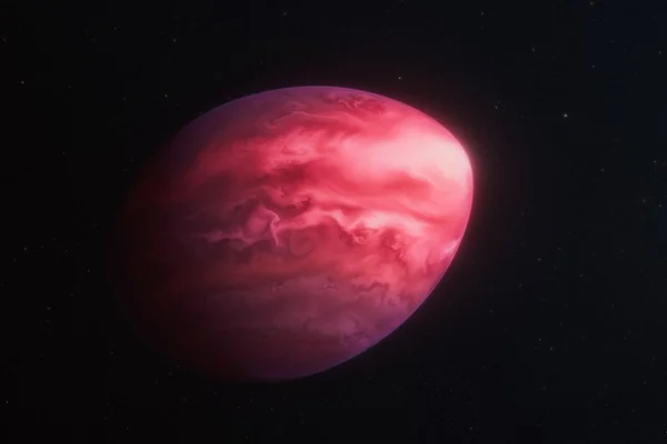 Ilustração colorida mostra planeta vermelho e rosa descoberto pela Nasa com formato de limão - Metrópoles