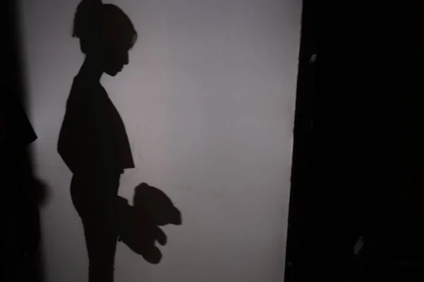 Imagem de sombra de criança segurando um urso de pelúcia - Metrópoles
