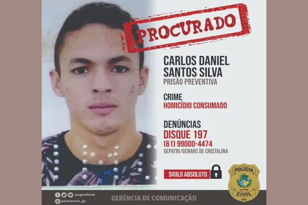 Carlos Daniel Santos Silva procurado por assassinar homem em frente a um bar em Cristalina (GO)