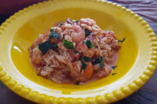 Risoto camarão e bacon