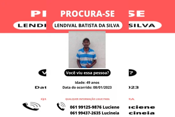 Cartaz de desaparecido trabalhador rural desaparecido Lendival Batista da Silva - foto colorida