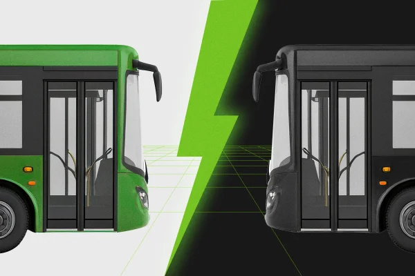 Ilustração ônibus elétrico x ônibus a combustível fóssil - Metrópoles