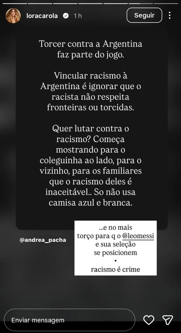Carolina Dieckmmann fala de racismo após afirmar torcer pela Argentina - destaque galeria Carolina Dieckmmann fala de racismo após afirmar torcer pela Argentina - destaque galeria
