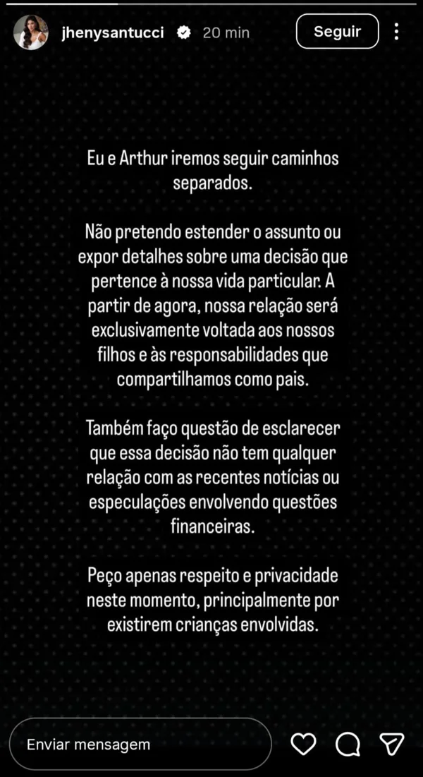 Fãs reagem após Jheny Santucci confirmar término com Arthur Aguiar - destaque galeria Fãs reagem após Jheny Santucci confirmar término com Arthur Aguiar - destaque galeria