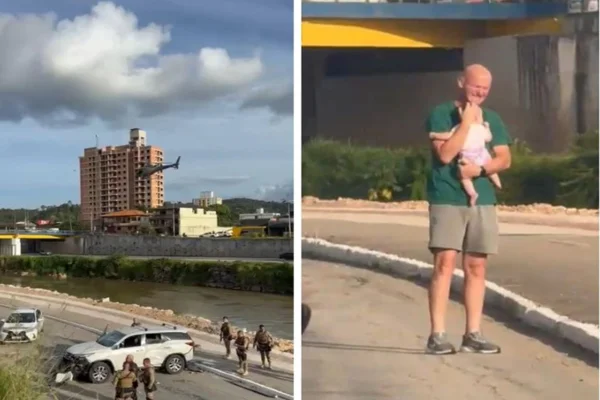 Imagem colorida de um homem abraçando um bebê