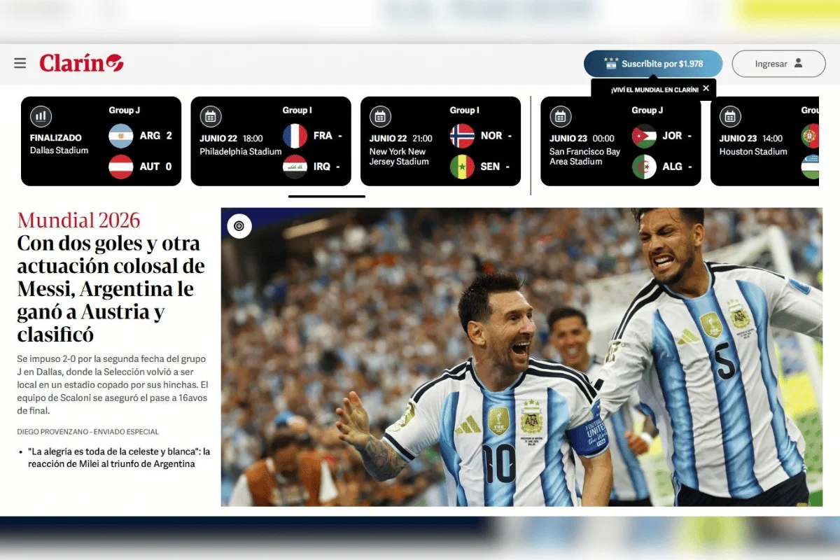 Jornal Clarín após vitória da Argentina na Copa do Mundo Jornal Clarín após vitória da Argentina na Copa do Mundo