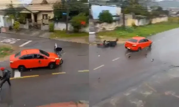 Imagem colorida de motorista atingindo moto de entregador em Curitiba (PR) - Metrópoles