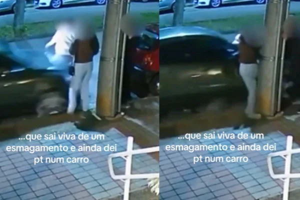 Laura Lemes foi atropelada em São José dos Campos, mas segurou o carro com a perna. O veículo ficou amassado e deu PT, ela teve 5 fraturas - Metrópoles