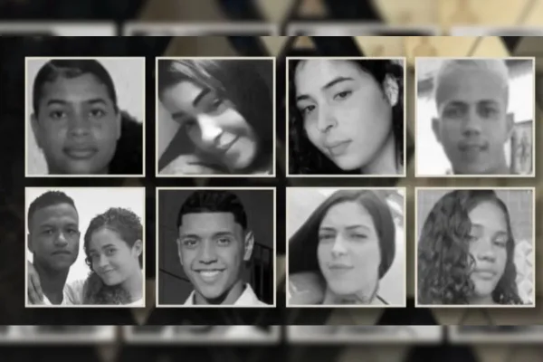 Montagem com fotos em preto e branco de 8 vítimas do serial killer - Metrópoles
