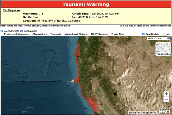 Imagem colorida de lerta de tsunami é emitido para áreas da Califórnia e do Oregon - Metrópoles