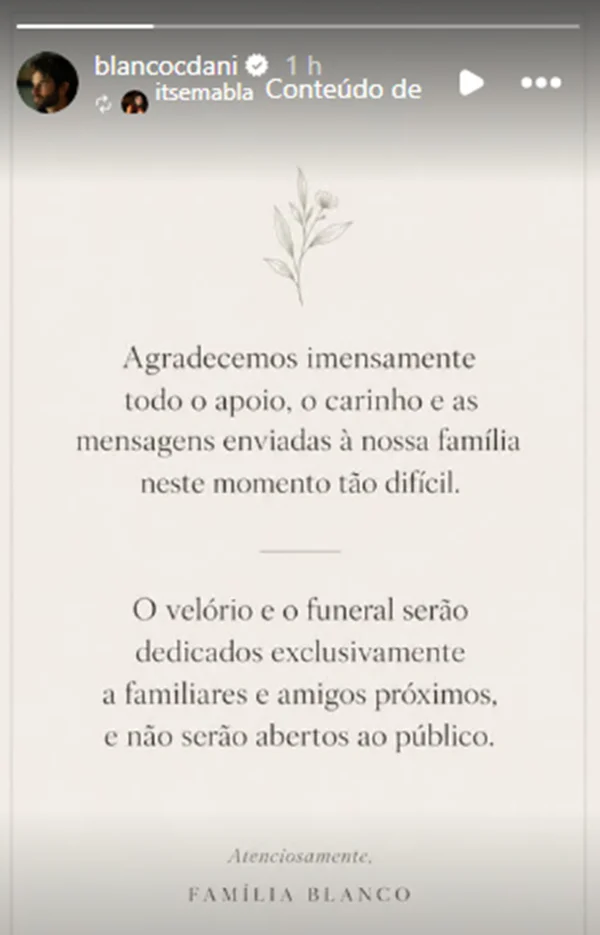 Velório de Lua Blanco será fechado, restrito a familiares e amigos próximos - destaque galeria Velório de Lua Blanco será fechado, restrito a familiares e amigos próximos - destaque galeria