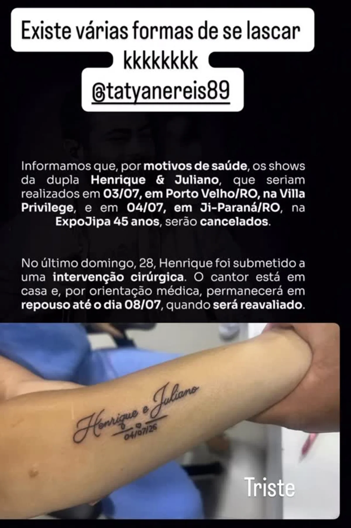 Henrique e Juliano cancelaram show após cirurgia de Henrique Henrique e Juliano cancelaram show após cirurgia de Henrique