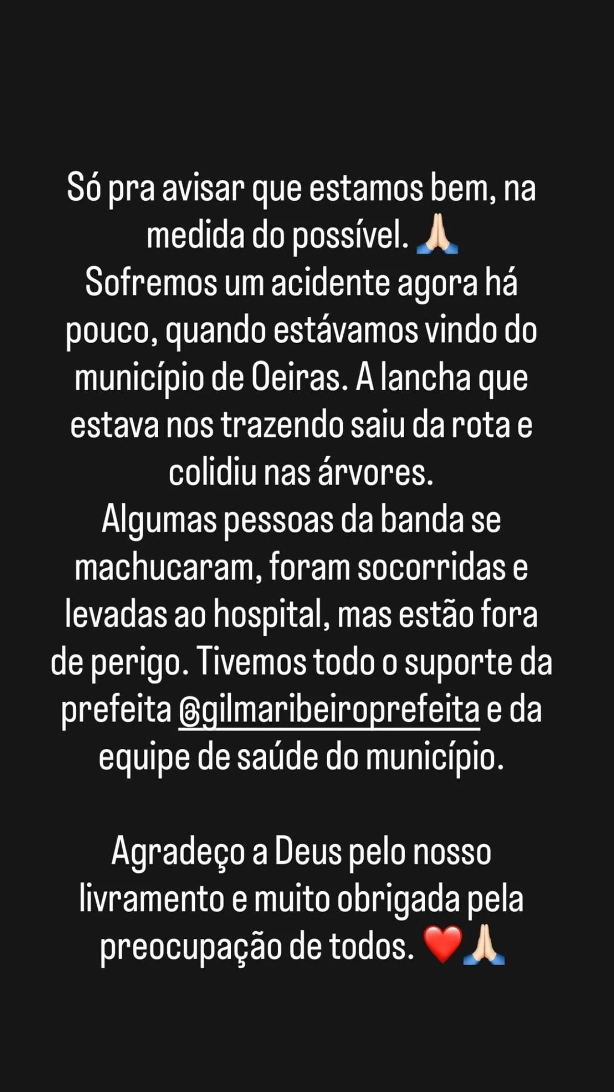Viviane Batidão divulgou nota sobre o acidente Viviane Batidão divulgou nota sobre o acidente