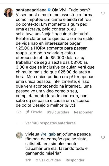 Após criticar diaristas nos EUA, Adriana oferece R$ 25 mil de salário - imagem 1 Após criticar diaristas nos EUA, Adriana oferece R$ 25 mil de salário - imagem 1