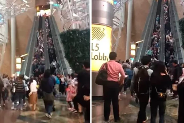 Escada rolante muda de direção em shopping e deixa 18 feridos