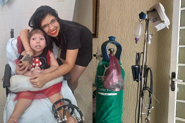 Com paralisia cerebral, a filha de 4 anos de Alice Guedes usa ventilação mecânica. A falta de energia colocou a vida da menina em risco - Metrópoles