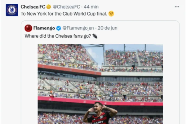 Imagem colorida da postagem do Chelsea nas redes sociais