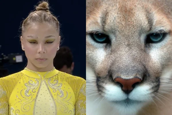 Imagem colorida de uma comparação entre Flávia Saraiva e um felino | Metrópoles