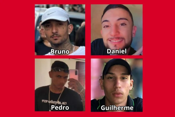 Montagem com fotografias coloridas dos 4 jovens desaparecidos e encontrados mortos em SC. - Metrópoles