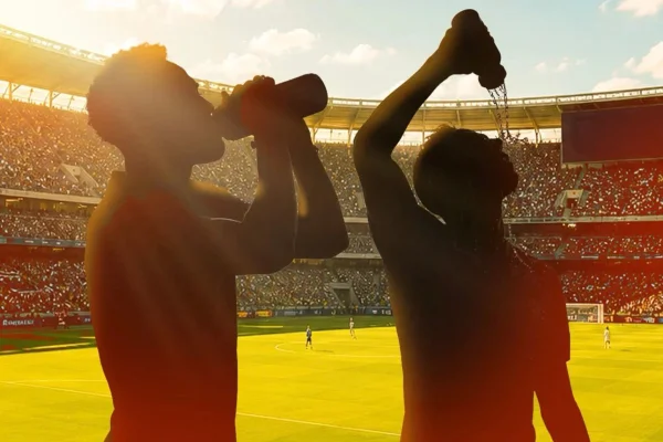 Jogadores se hidratando em partida de futebol-Metrópoles