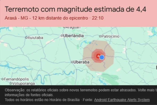 Print Screen de aviso do google sobre terremoto - Metrópoles