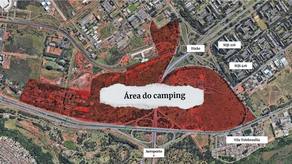 Imagem de satélite mostra início da Asa Sul e projeto para camping em área verde