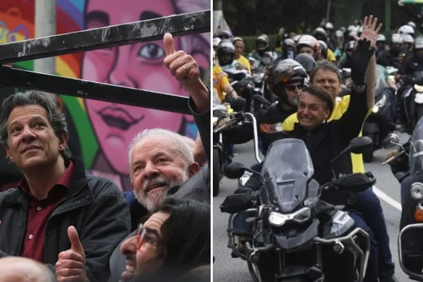 SP: Haddad faz caminhada com Lula; Tarcísio participa de motociata com Bolsonaro