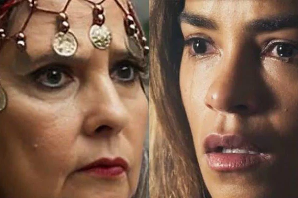 Imagem colorida de Brisa (à direita) e cigana (à esquerda), personagens da novela Travessia - Metrópoles