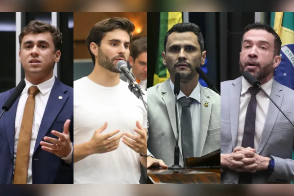 Montagem com Nikolas Ferreira, Pedro Rousseff, Cleitinho Azevedo e André Janones