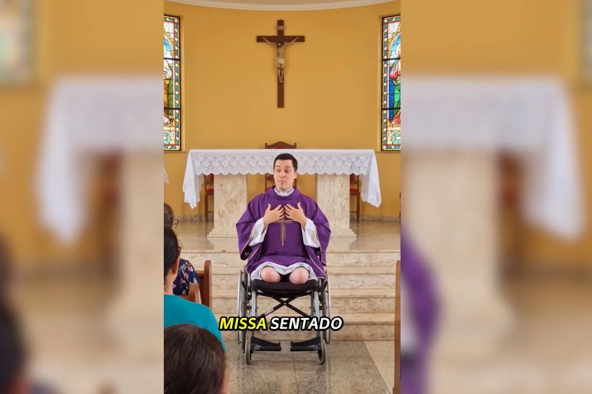 Vídeo criado com inteligência artificial contava a história de um padre que teria perdido as duas pernas e precisava comprar próteses Vídeo criado com inteligência artificial contava a história de um padre que teria perdido as duas pernas e precisava comprar próteses