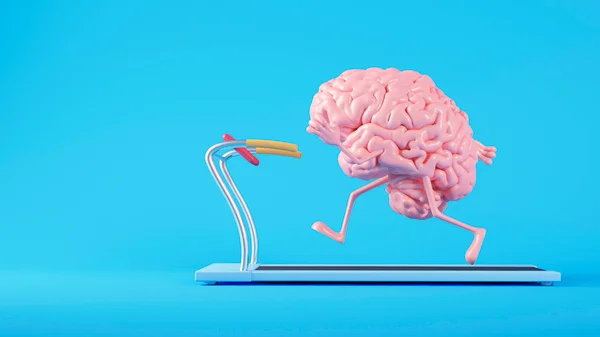 Ilustração em 3D mostra um cérebro humano com membros correndo em uma esteira - Metrópoles - neuronio perda de peso