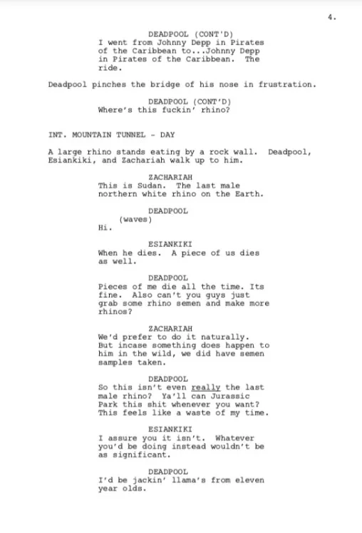 Na discussão, Deadpool descobre que foi contratado para proteger o último rinoceronte-branco-do-norte macho, chamado Sudan, e que vai ser pago com bitcoins Na discussão, Deadpool descobre que foi contratado para proteger o último rinoceronte-branco-do-norte macho, chamado Sudan, e que vai ser pago com bitcoins