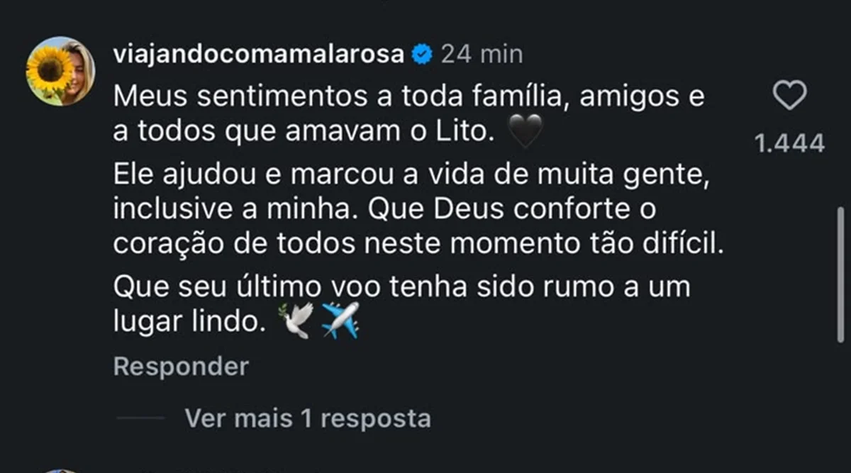 Veja homenagens a Lito Sousa, influenciador que morreu após doença rara - imagem 8 Veja homenagens a Lito Sousa, influenciador que morreu após doença rara - imagem 8