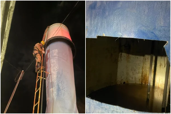 Imagem colorida mostra resgate a corpo de vítima que caiu em caixa d'água - Metrópoles
