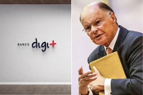 Imagem colorida mostra Banco Digimais e Edir Macedo. Metrópoles