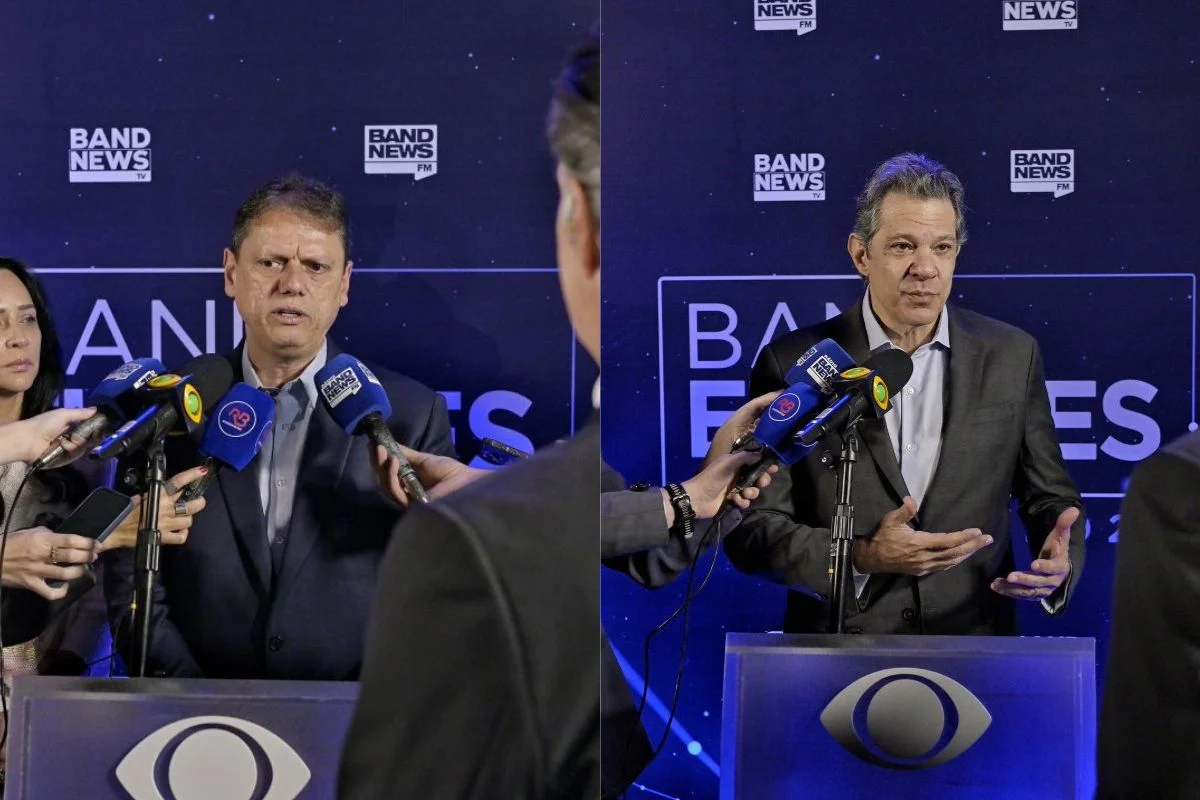 Tarcisio de Freitas e Fernando Haddad no debate da Band Tarcisio de Freitas e Fernando Haddad no debate da Band