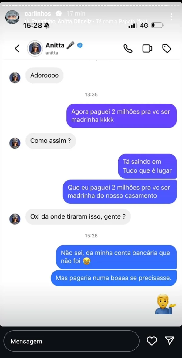 Anitta responde se recebeu fortuna para ser madrinha de Carlinhos Maia - destaque galeria
